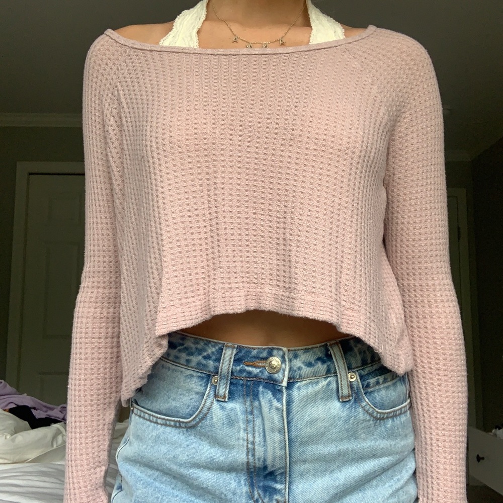 Pacsun Pink Waffle-knit Cropped Sweater
